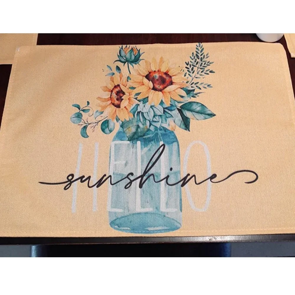 Farmhouse Table Placemats Spring Cottage Decor Floral Sunflower Decorations 4pc